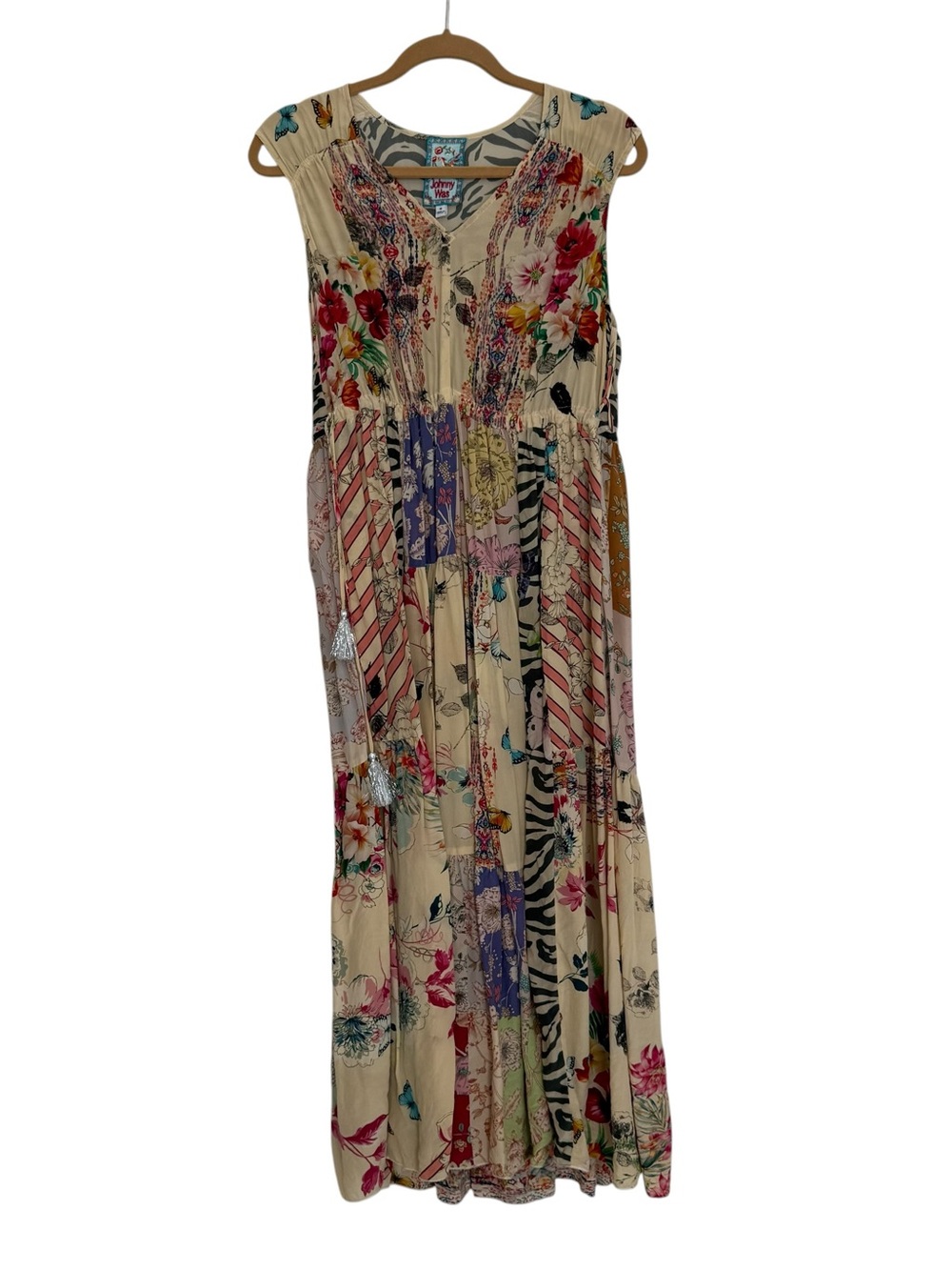 Johnny Was Cream Multi Floral Patchwork Maxi Dress